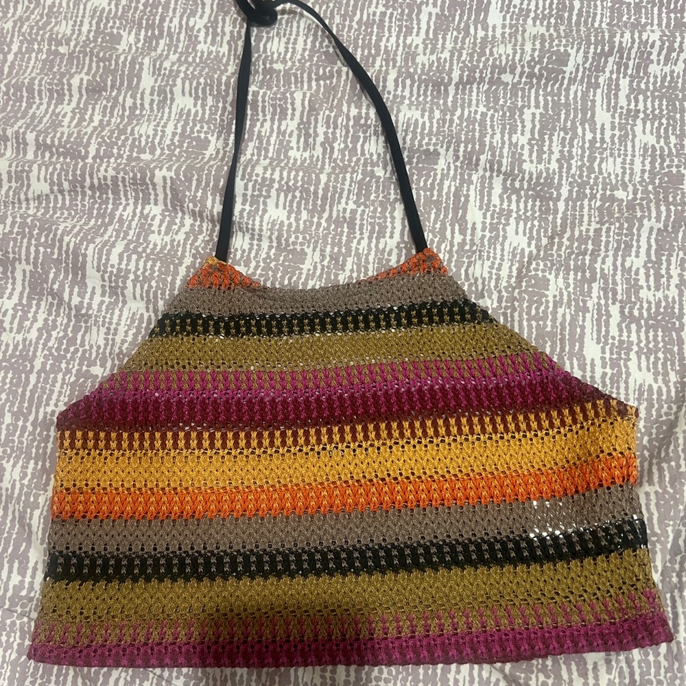 Multicolor Striped Crochet Halter Top